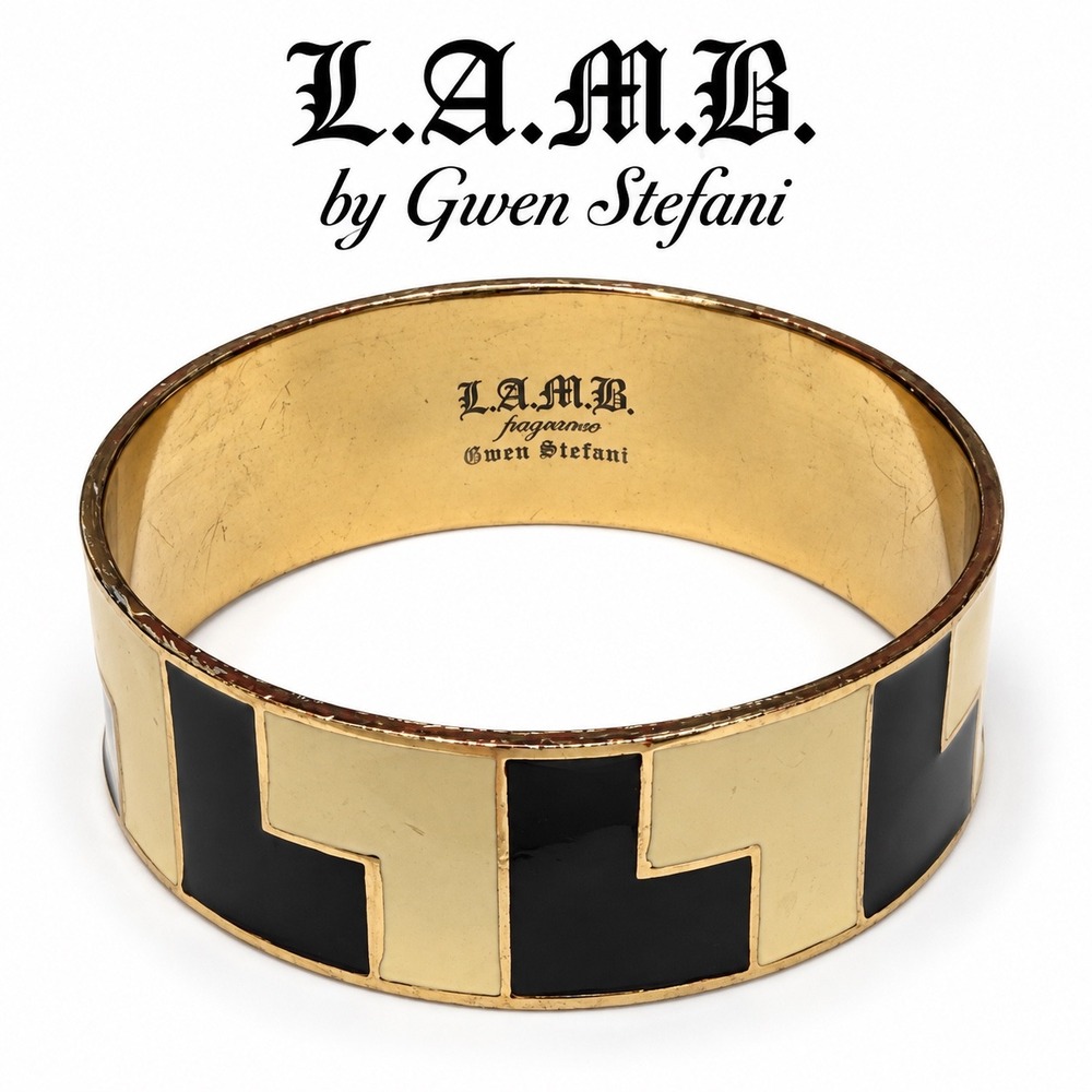 L.A.M.B. Gwen Stefani Gold Black Cream Enamel Geometric Bangle Bracelet